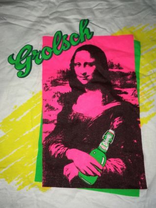 Vintage 1990’s Grolsch Beer Neon Flourescent Mona Lisa Screen Stars B T - Shirt Xl
