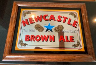 Newcastle Brown Ale Mirror Bar Sign In 21 X 16 Inch Wooden Frame