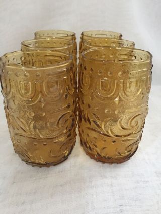 Mid Century Vintage Glass Drinking Tumblers Amber Glass Italian Retro X 6 Vgc