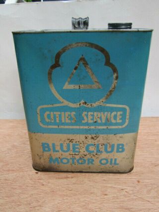 Vintage Cities Service Blue Club Motor Oil Can 2 Gal