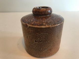 Antique Vintage Stoneware Glazed Crock Inkwell