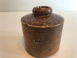 Antique Vintage Stoneware Glazed Crock Inkwell 2