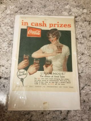 Antique 1927 Coca Cola Advertisement,  Unanimous Choice,  Decor,  Collectible