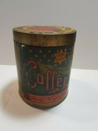 Antique Seal Brand Coffee Tin Can,  2lb Size,  Rare,  Paper