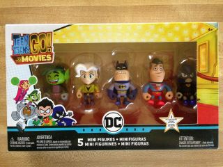 Teen Titans Go To The Movies 5 Mini Figures Dc Mattel Batman Superman Raven Mib