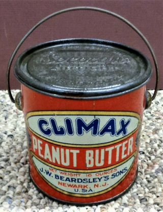 Antique Tin Litho Climax 16 Oz Peanut Butter Tin Can Pail - Sococan - Newark,  Nj