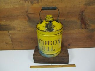 Antique Vtg 1 Gal Metal Freon Oil Gas Can Shabby Decor Rustic Garden Wood Handle