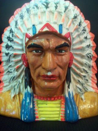 Vintage Chalkware Carnival Prize Chief Head Coin Bank circa 1950s - 1960s 2