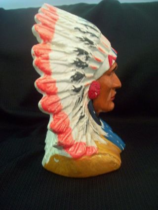 Vintage Chalkware Carnival Prize Chief Head Coin Bank circa 1950s - 1960s 5