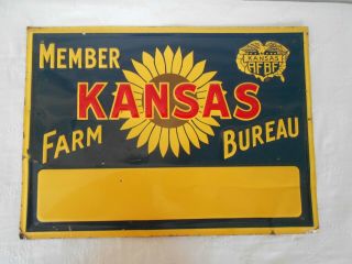 Vtg Kansas Farm Bureau Member Embossed Metal Sign