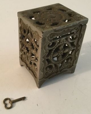 Fine Antique Cast Iron Still Bank Safe Stevens With Key