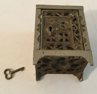 Fine Antique Cast Iron Still Bank Safe Stevens with Key 4