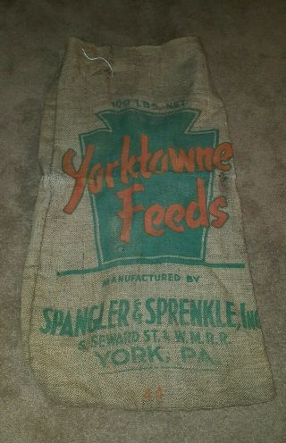 Yorktown Feeds York,  Pa York County Burlap Bag Sack Feed Bag Unusual