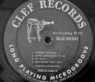 BILLIE HOLIDAY ' AN EVENING WITH ' CLEF RECORDS MG C - 144 10 INCH DG MONO RECORD US 4