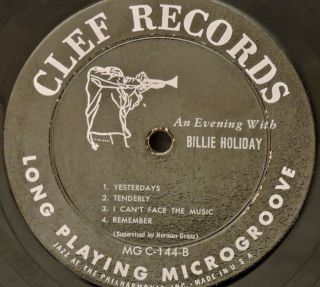 BILLIE HOLIDAY ' AN EVENING WITH ' CLEF RECORDS MG C - 144 10 INCH DG MONO RECORD US 6