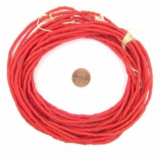 Crimson Red Sandcast Seed Beads 3mm Ghana African Cylinder Glass 26 Inch Strand