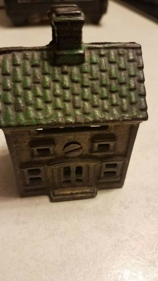OLD ANTIQUE CAST IRON VICTORIAN GREEN ROOF CITY HOUSE STILL MINI BANK 2