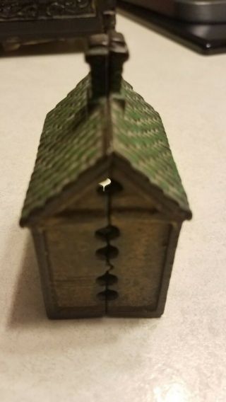 OLD ANTIQUE CAST IRON VICTORIAN GREEN ROOF CITY HOUSE STILL MINI BANK 4