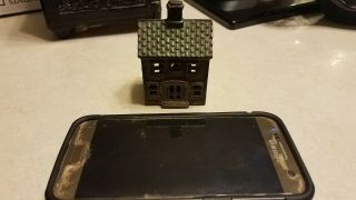 OLD ANTIQUE CAST IRON VICTORIAN GREEN ROOF CITY HOUSE STILL MINI BANK 5