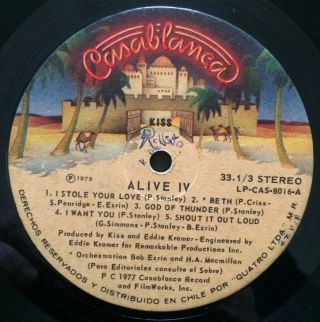 KISS ALIVE IV - CHILE RARE ALBUM 1978 G 5