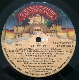 KISS ALIVE IV - CHILE RARE ALBUM 1978 G 6