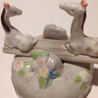 Giraffe Music Box Plays Its A Small World Glazed Ceramic Sea Saw Goes Up & Down 4