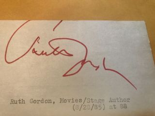 Ruth Gordon Autograph,  Aa Winner For “rosemary’s Baby”
