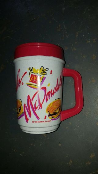 Vintage Mcdonalds 1992 Plastic Travel Coffee Mug Trip Sip Retro Cup Plastic Lid