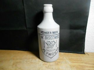 Ginger Beer W.  Biscombe Plymouth Stoneware Bottle Pottery Crock Vintage