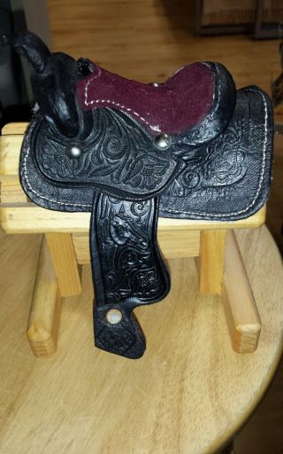 One Black Breyer Johnny West Miniature Saddle Tooled Leather Western