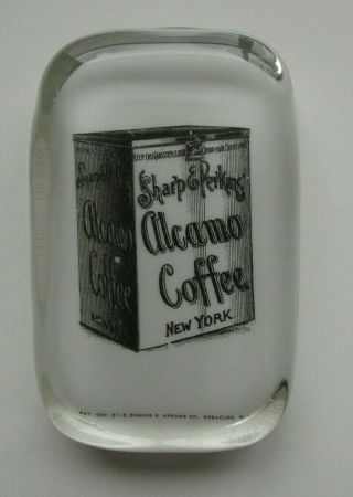 Sharp & Perkins Alcamo Coffee Canister Can Glass Advertising Paperweight Abrams