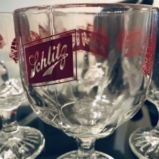 Set Of (4) - Schlitz Craft Beer Thumbprint Schooner Vintage Goblet Glasses 3