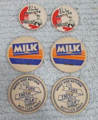 Three Pair 6 Total Vintage Cardboard Cream Milk Bottle Old Caps S/h
