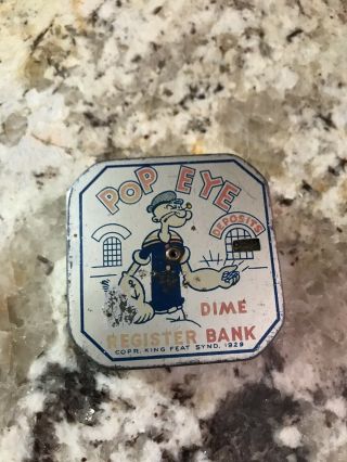 Vintage Popeye Dime Register Tin Bank