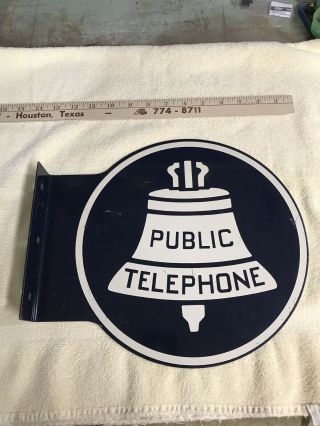 Vintage Public Telephone 2 Sided Metal Sign