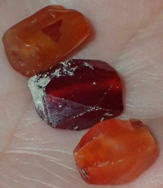 3 Ancient Roman Carnelian Agate Beads,  Length 10 - 11mm,  1800,  Years Old,  S760
