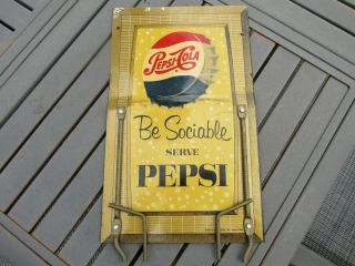 Vintage 2 Sided Pepsi - Cola Metal Store Sign - Be Sociable Serve Pepsi - 14 " X 8 1/2 "