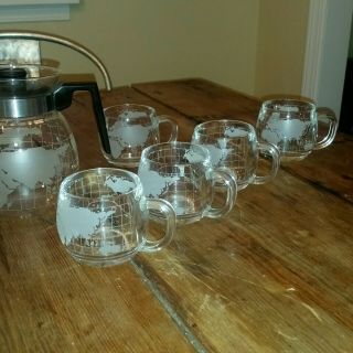 RARE Vintage Nescafe Nestle World Globe Clear Glass Coffee Tea Mug Cup 6oz Set 3