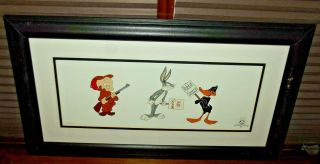 1998 Looney Tunes " Panel Wabbit " Bugs Bunny Daffy Duck Elmer Fudd Framed Picture