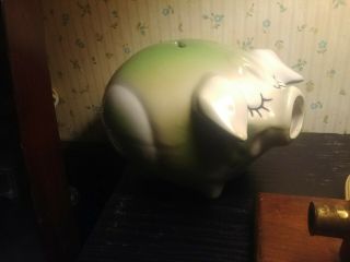 Vtg 1957 Corky Pig Piggy Bank Hull Art Pottery A Rare Yellow / Green Design
