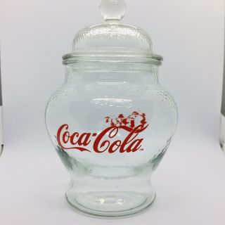 Coke Coca - Cola Canister Cookie Jar Clear Textured Glass & Lid With Gasket - Cola