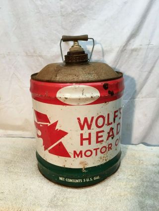 Vintage Wolfs Head Motor Oil 5 Gal.  Rat Rod Garage Can