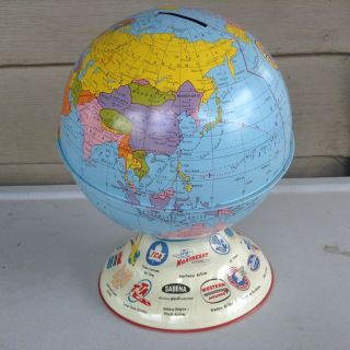 Vintage Metal Airlines World Globe Coin Bank