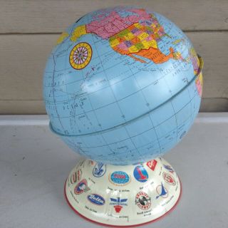 Vintage Metal AIRLINES World Globe Coin BANK 2