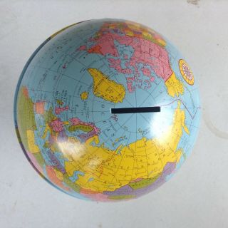 Vintage Metal AIRLINES World Globe Coin BANK 4