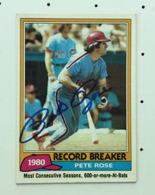 Pete Rose Signed Autographed 1981 Topps Record Breaker Baseball Card Phillies