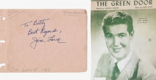 Jim Lowe - Vintage In Person Hand Signed/inscribed Album Page With Image.