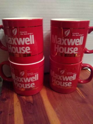 Vintage Maxwell House Coffee Cups Mugs Red Set Of 4 Japan