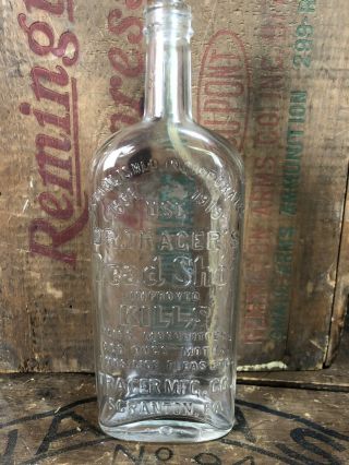 Antique Embossed DR.  TRAEGER & SON SCRANTON,  PA.  Tinted DEAD SHOT Bottle Poison 2