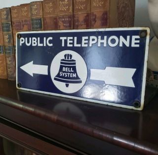 Vintage 1940s Bell System Enamel Porcelain Public Telephone Sign Double Sided